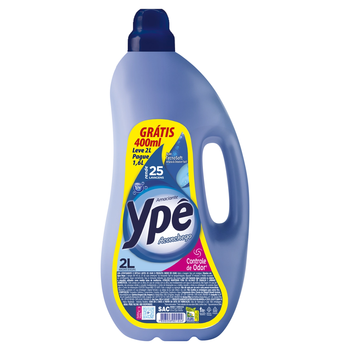 Amaciante De Roupa Diluído Aconchego Ypê Frasco Leve 2l Pague 1,6l