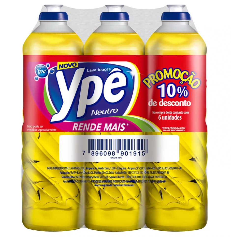 Pack Lava Louças Líquido Neutro Ypê Squeeze 6 Unidades 500ml Cada Grátis 10 De Desconto