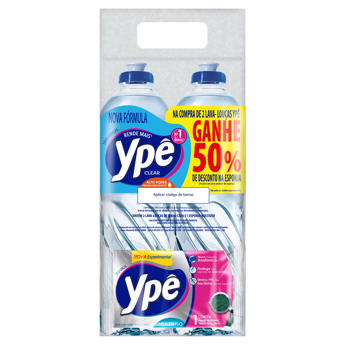 Kit 2 Lava Louças Líquidos Clear Ypê 500ml Cada Esponja Grátis 50 De Desconto Na Esponja