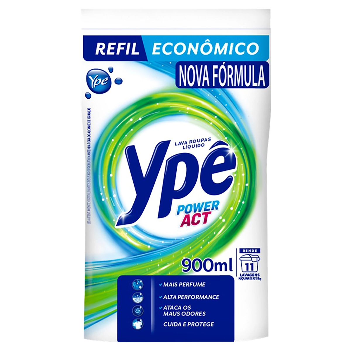 Lava Roupas Líquido Ypê Power Act Pouch 900ml Refil Econômico