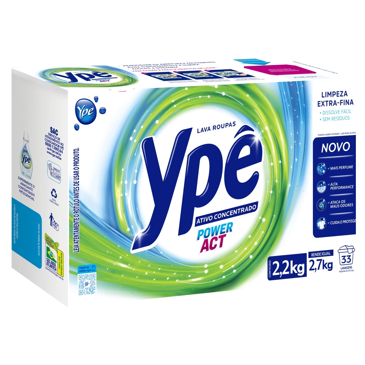 Lava Roupas Pó Concentrado Ypê Power Act Caixa 2,2kg