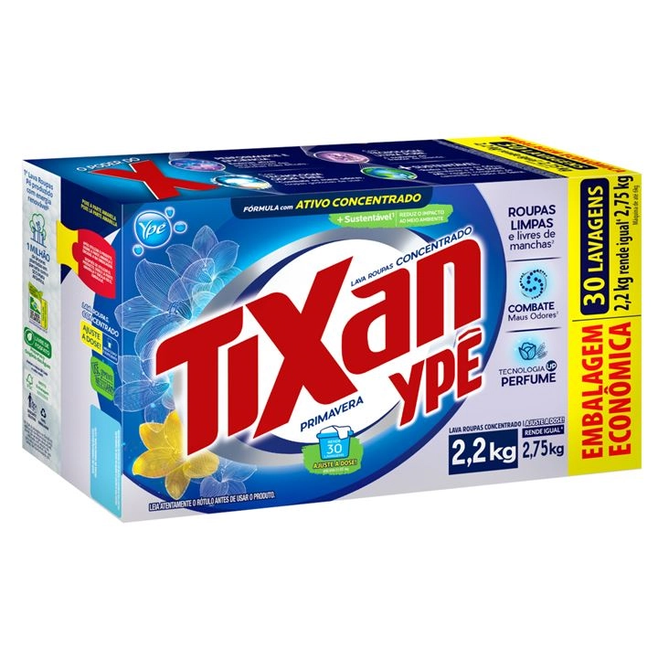 Lava Roupas Pó Concentrado Primavera Tixan Ypê Caixa 2,2kg Embalagem Econômica