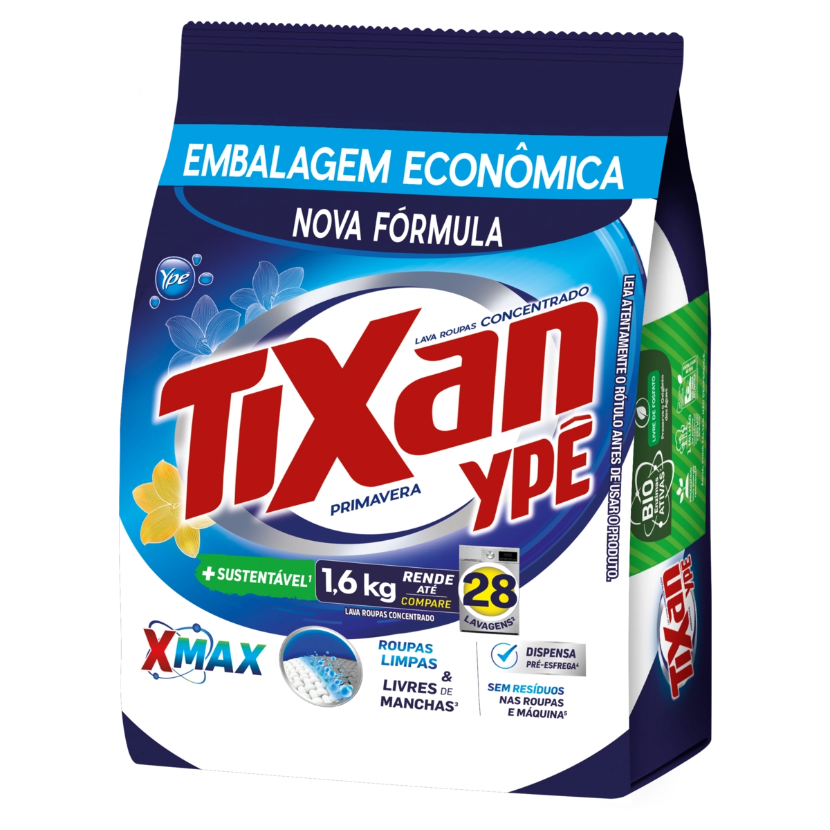 Lava Roupas Pó Concentrado Primavera Tixan Ypê Pacote 1,6kg Embalagem Econômica