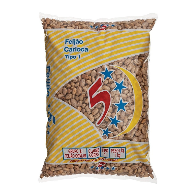 Feijão Carioca Tipo 1 5 Estrelas Pacote 1kg