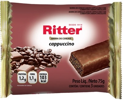 Pack Barra De Cereal Cappuccino Cobertura Chocolate Ritter Pacote 75g 3 Unidades