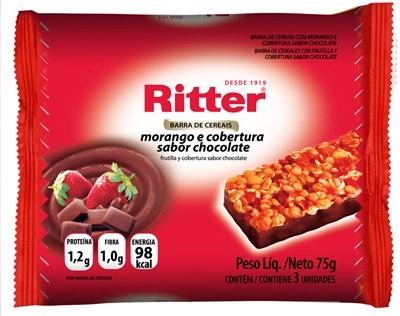 Pack Barra De Cereal Morango Cobertura Chocolate Ritter Pacote 75g 3 Unidades