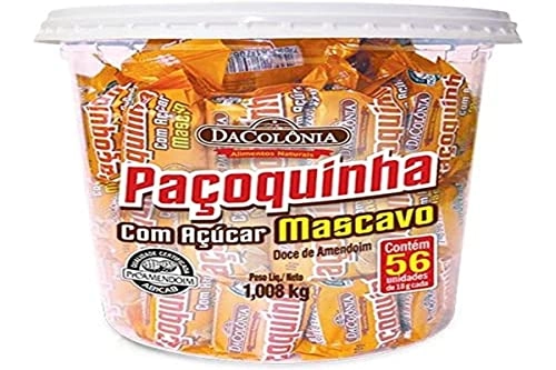 Pack Paçoquinha Com Açúcar Mascavo Dacolônia Pote 1008g 56 Unidades