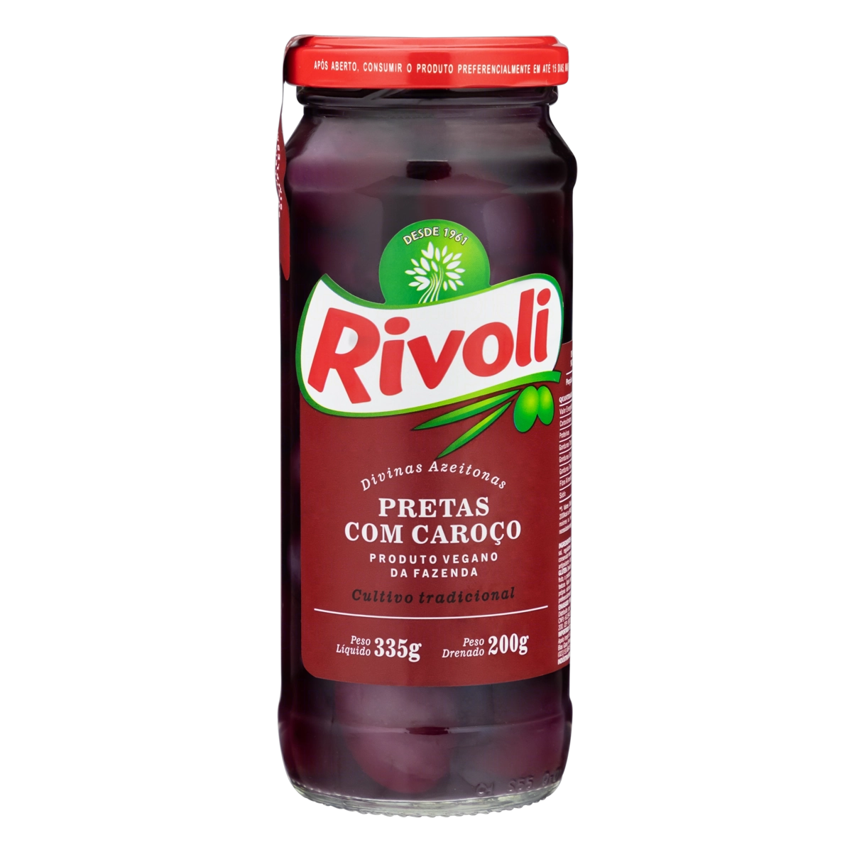 Azeitona Preta Em Conserva Com Caroço Rivoli Vidro 200g
