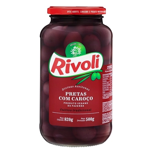 Azeitona Preta Em Conserva Com Caroço Rivoli Vidro 500g