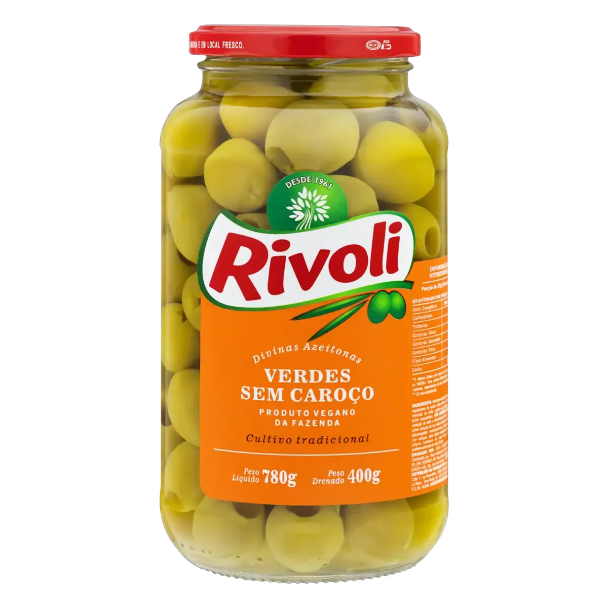 Azeitona Verde Em Conserva Sem Caroço Rivoli Vidro 400g