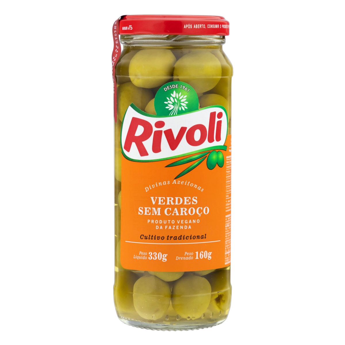 Azeitona Verde Em Conserva Sem Caroço Rivoli Vidro 160g
