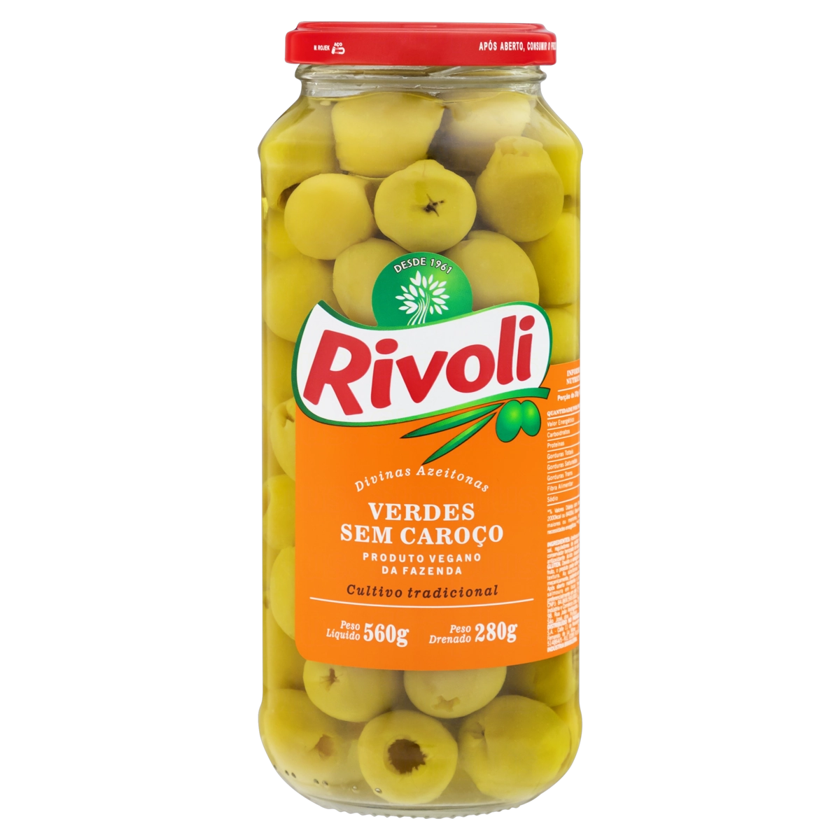 Azeitona Verde Em Conserva Sem Caroço Rivoli Vidro 280g