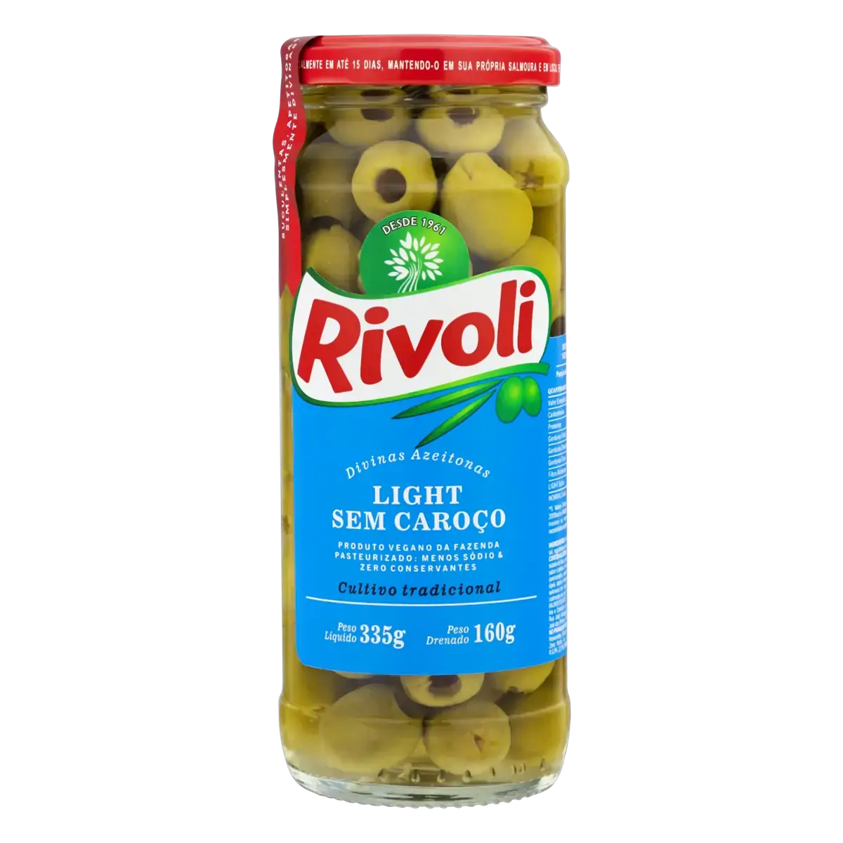 Azeitona Verde Em Conserva Sem Caroço Light Rivoli Vidro 160g