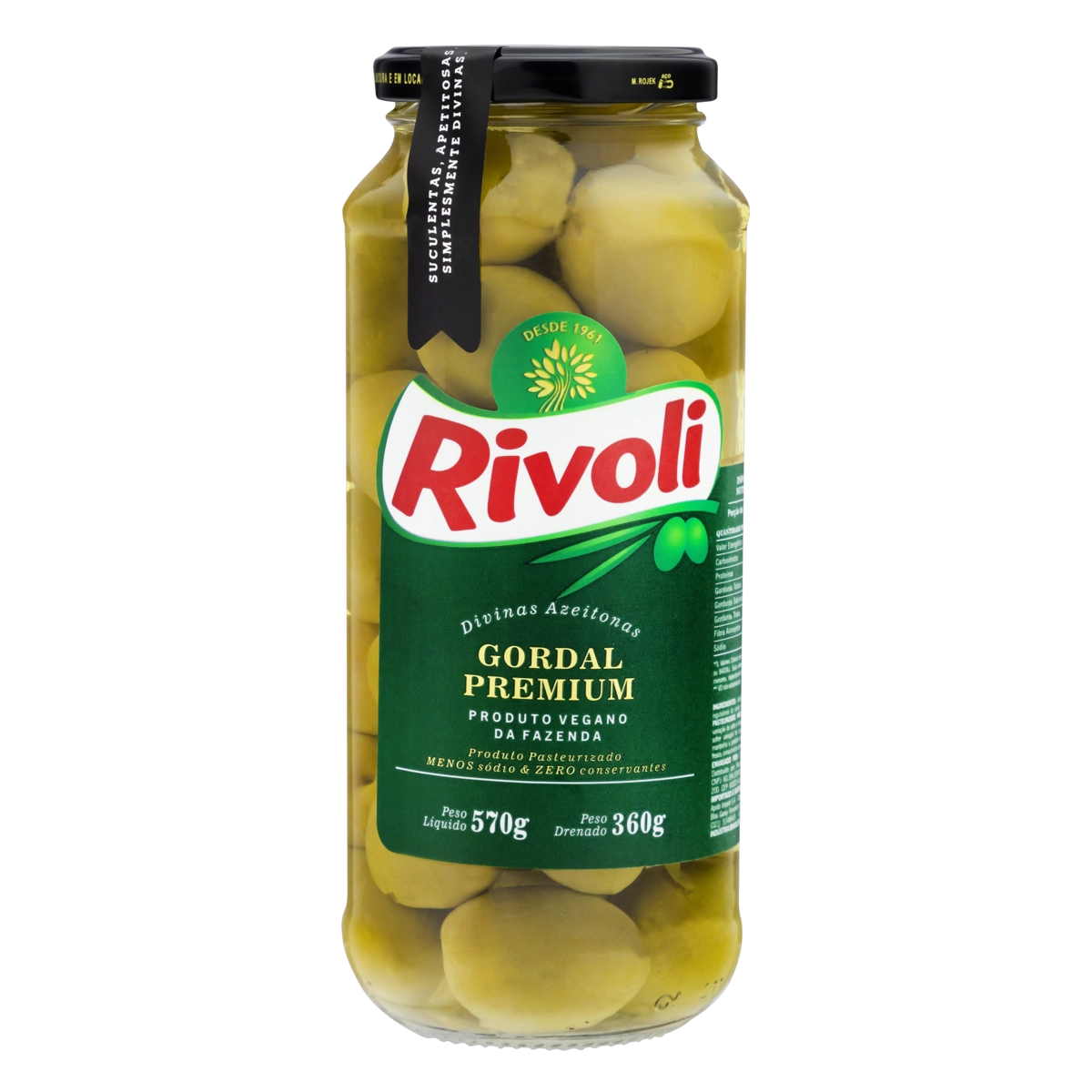 Azeitona Verde Em Conserva Gordal Rivoli Premium Vidro 360g