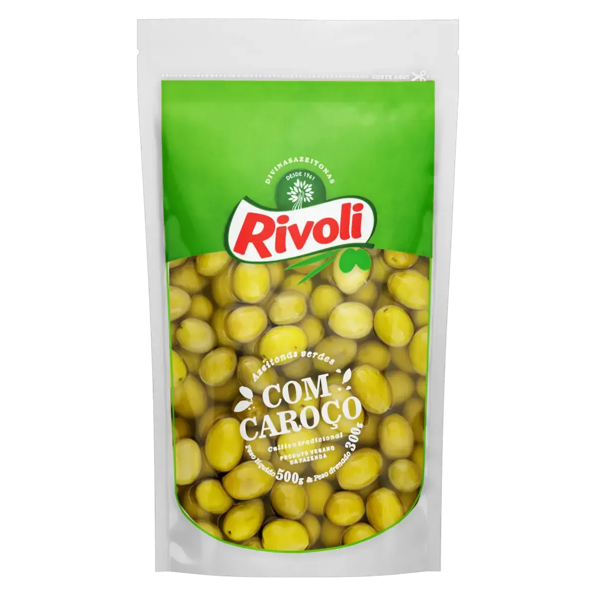 Azeitona Verde Em Conserva Com Caroço Rivoli Sachê 300g