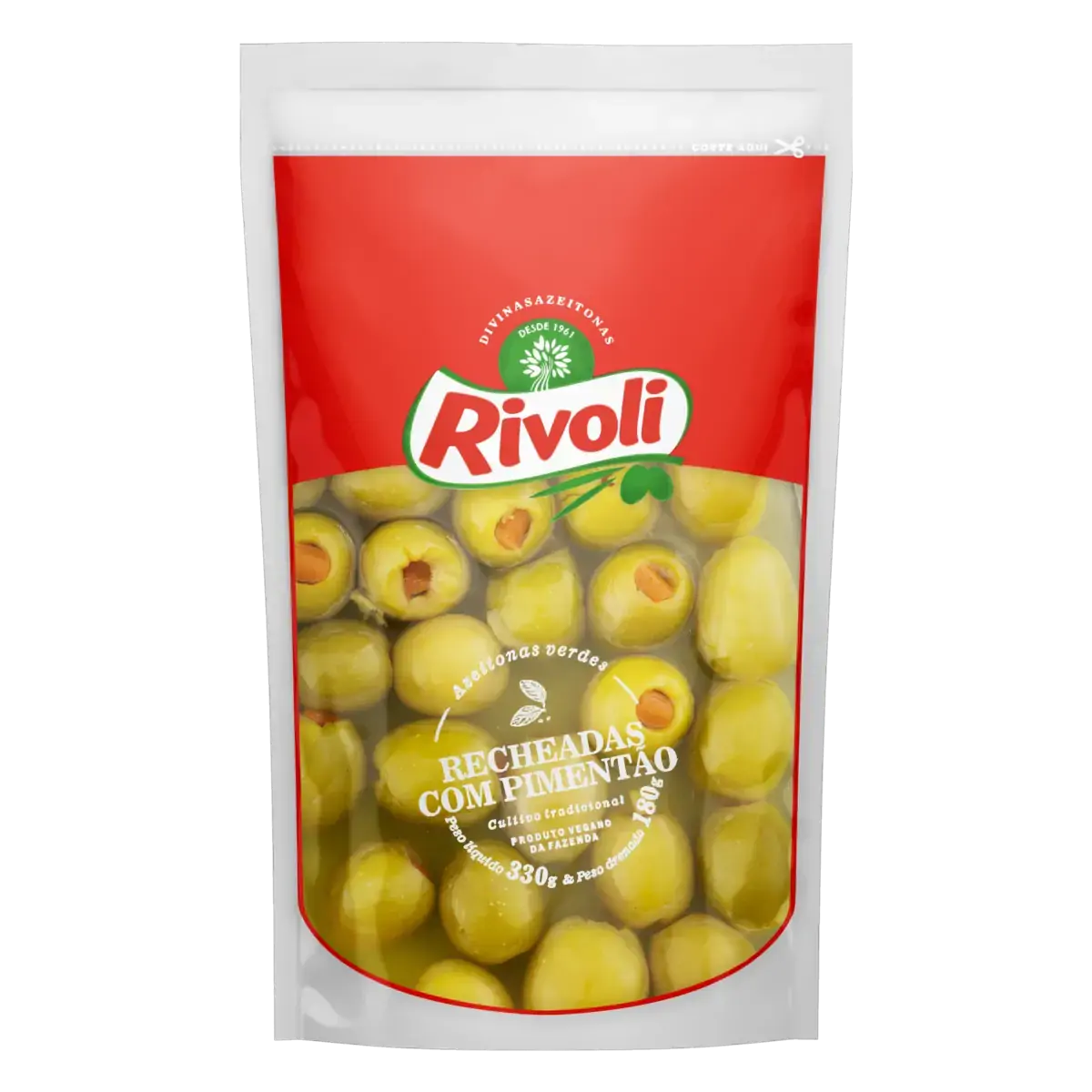 Azeitona Verde Em Conserva Recheio Pimentão Rivoli Sachê 180g
