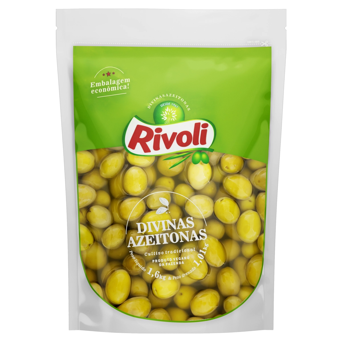 Azeitona Verde Em Conserva Com Caroço Rivoli Sachê 1,01kg Embalagem Econômica