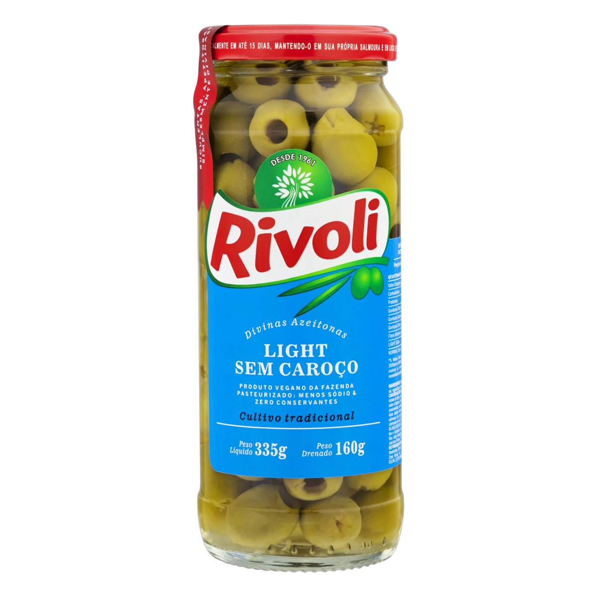 Azeitona Verde Em Conserva Sem Caroço Light Rivoli Vidro 160g