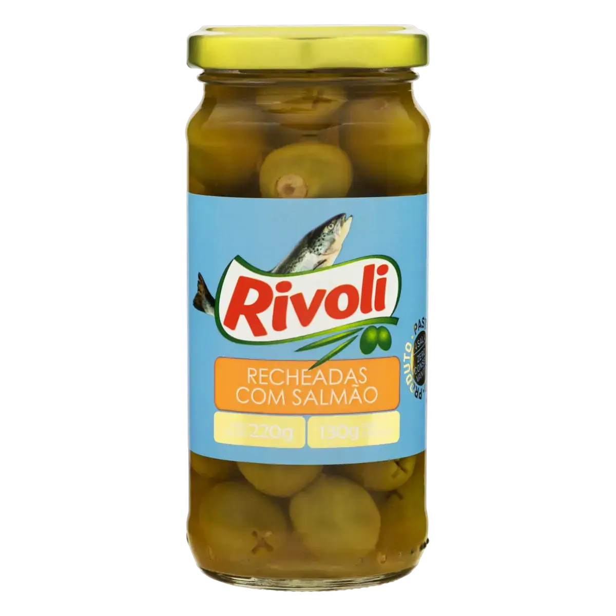 Azeitona Verde Em Conserva Recheio Salmão Rivoli Vidro 130g