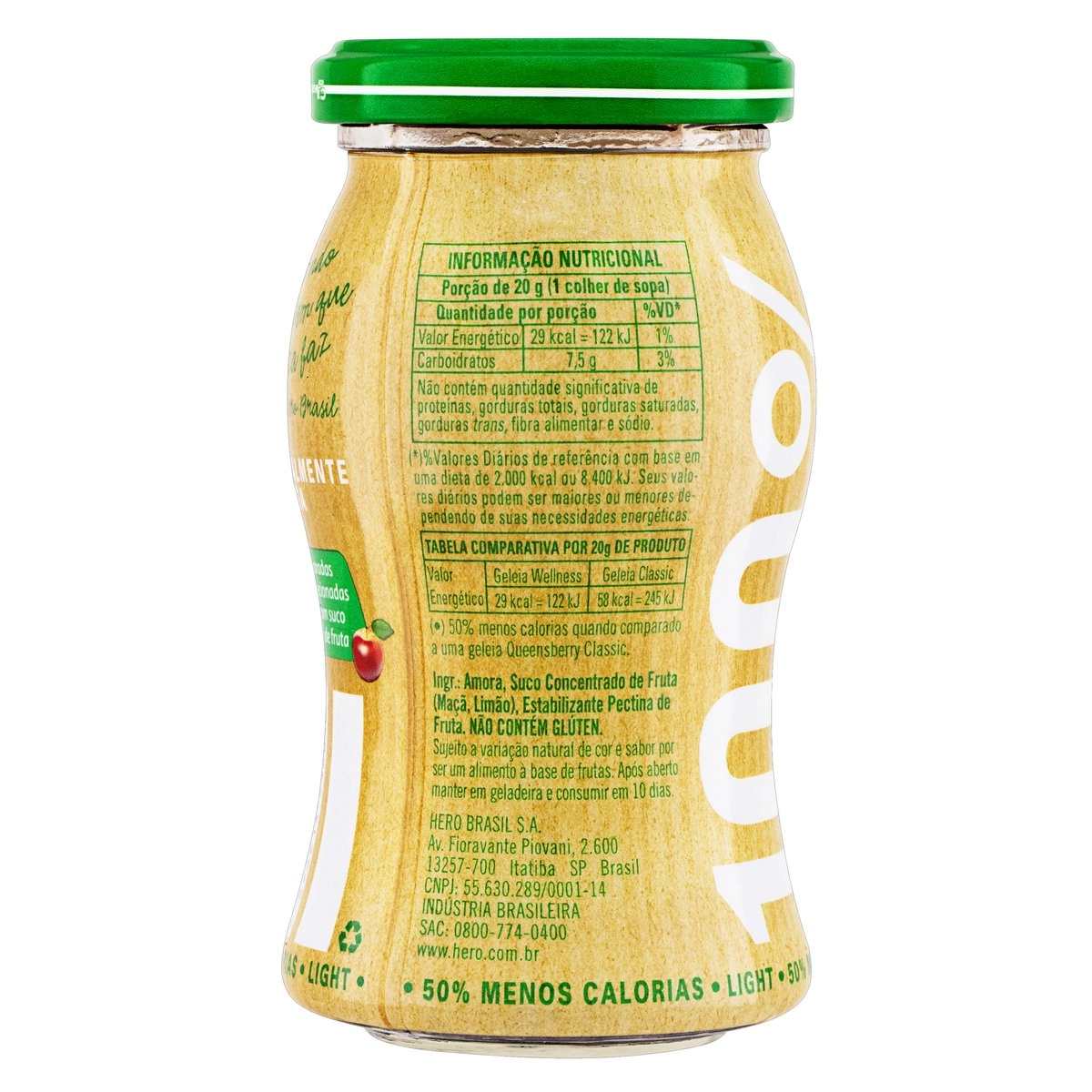 Geleia 100 Fruta Amora Light Queensberry Wellness Vidro 250g