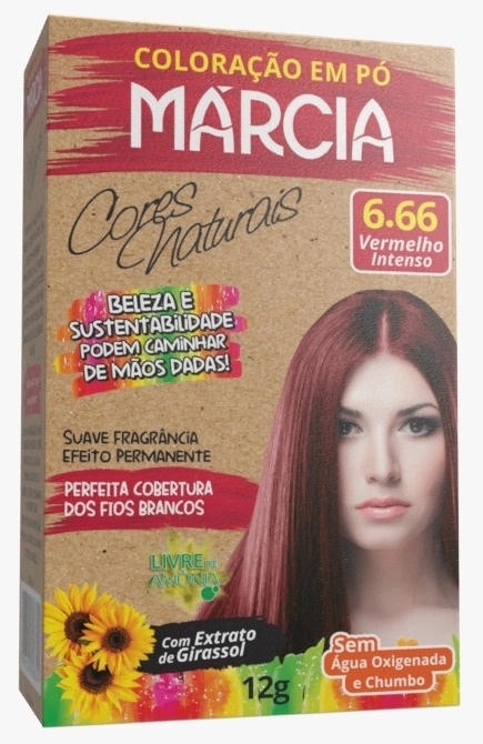 Kit Coloração Em Pó Cores Naturais 6.66 Vermelho Intenso Márcia 12g