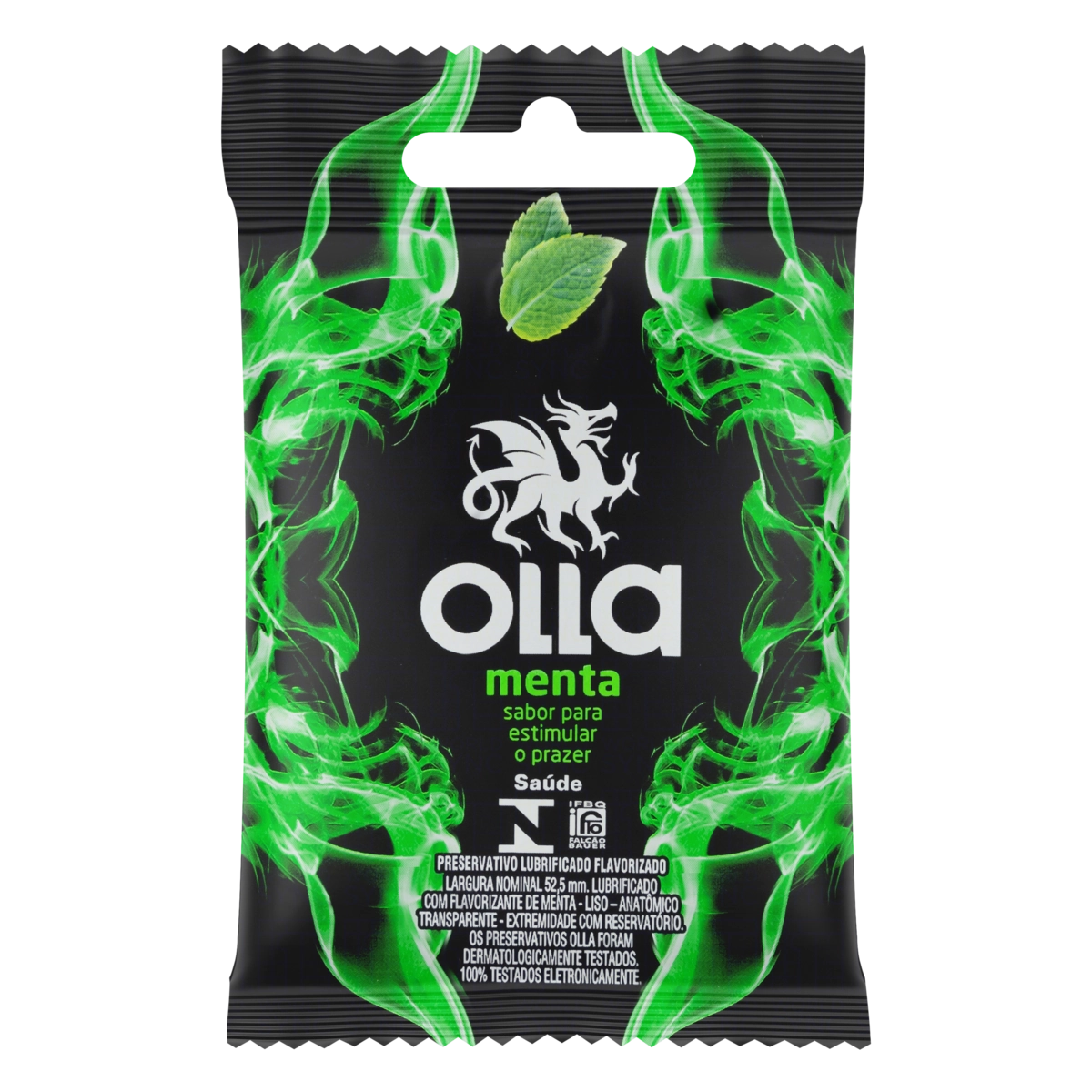 Preservativo Masculino Lubrificado Flavorizado Menta Olla Pacote 3 Unidades