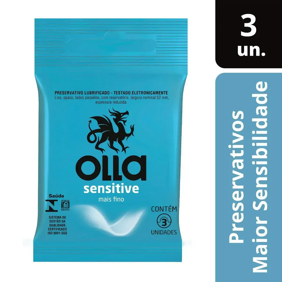 Preservativo Masculino Lubrificado Sensitive Olla Pacote 3 Unidades