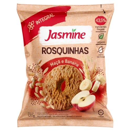 Biscoito Rosquinha Vegano Integral Maçã E Banana Jasmine Pacote 120g