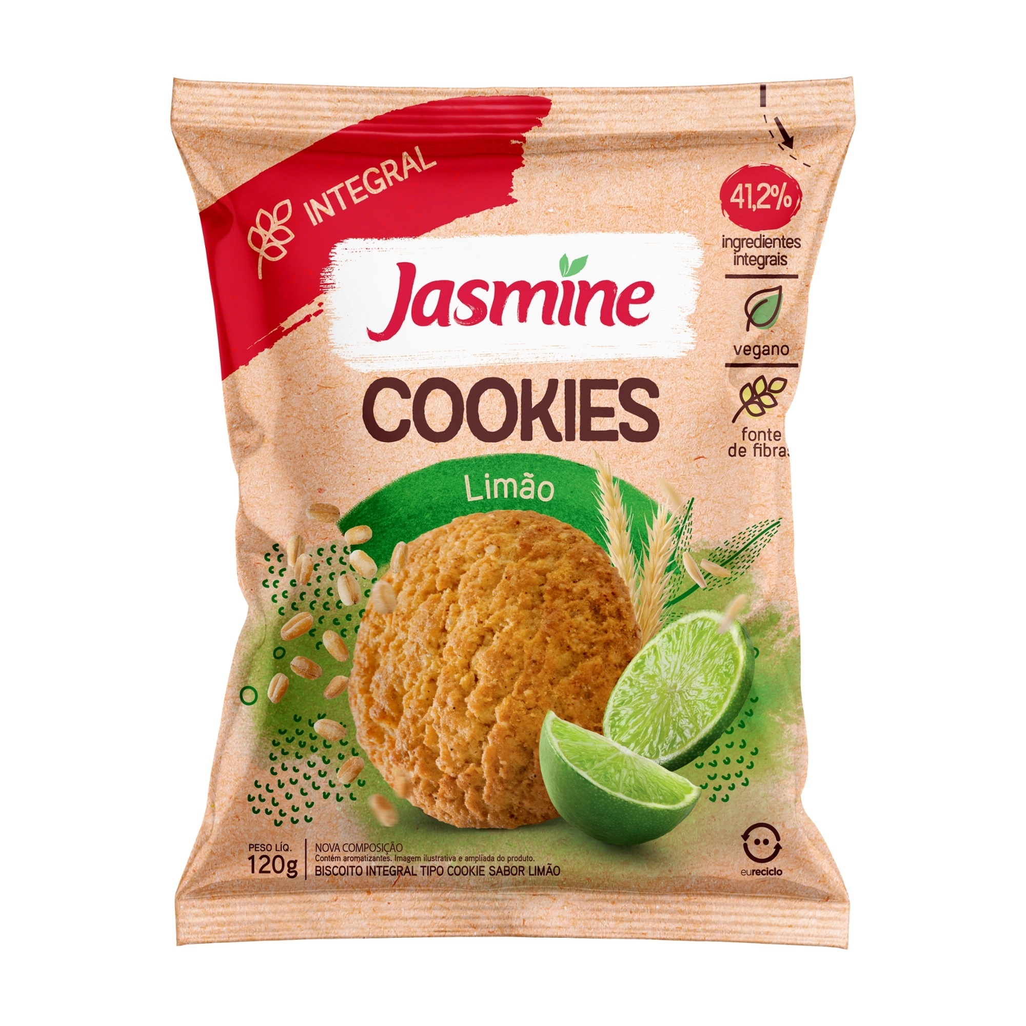 Biscoito Cookie Vegano Integral Limão Jasmine Pacote 120g