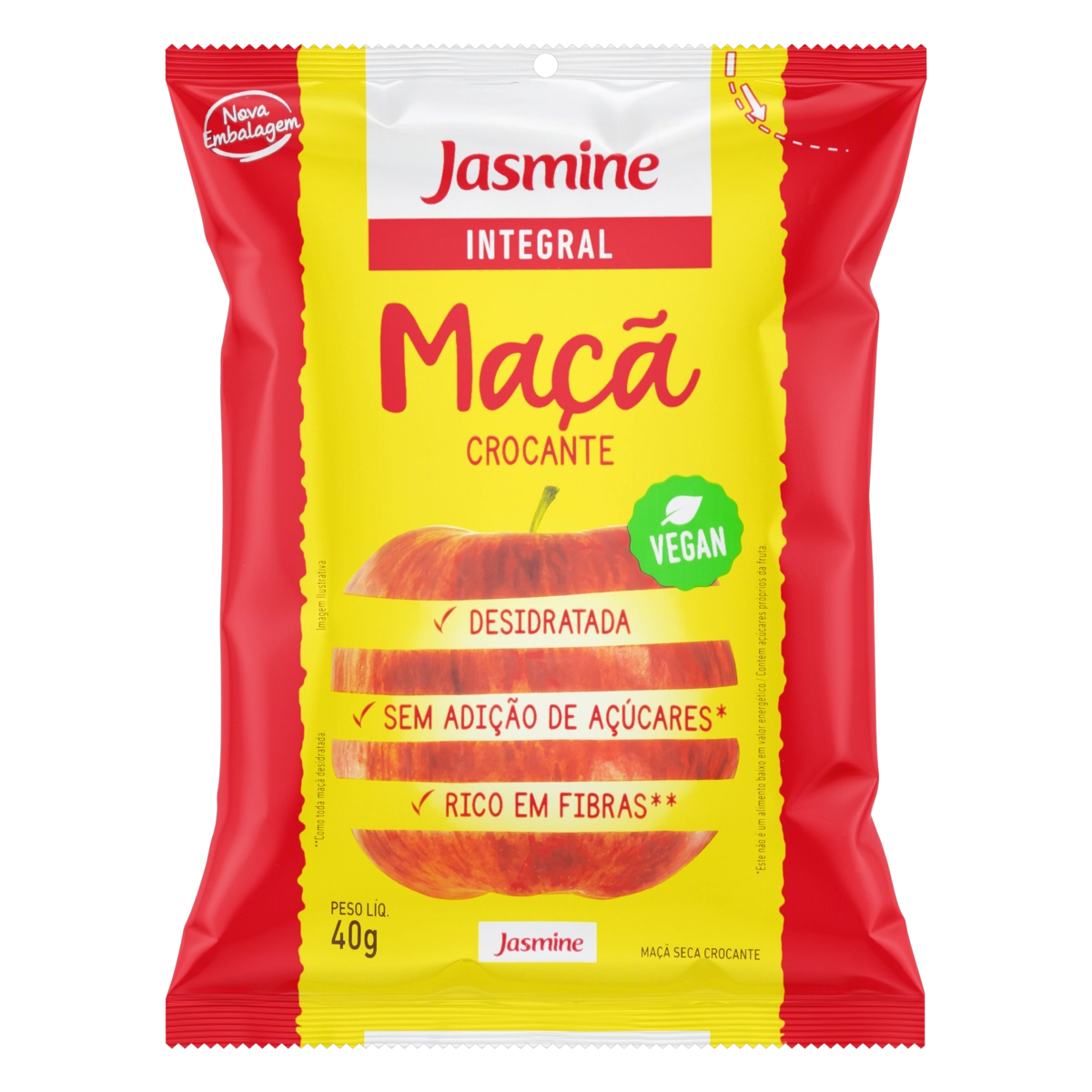 Maçã Seca Crocante Jasmine Pacote 40g
