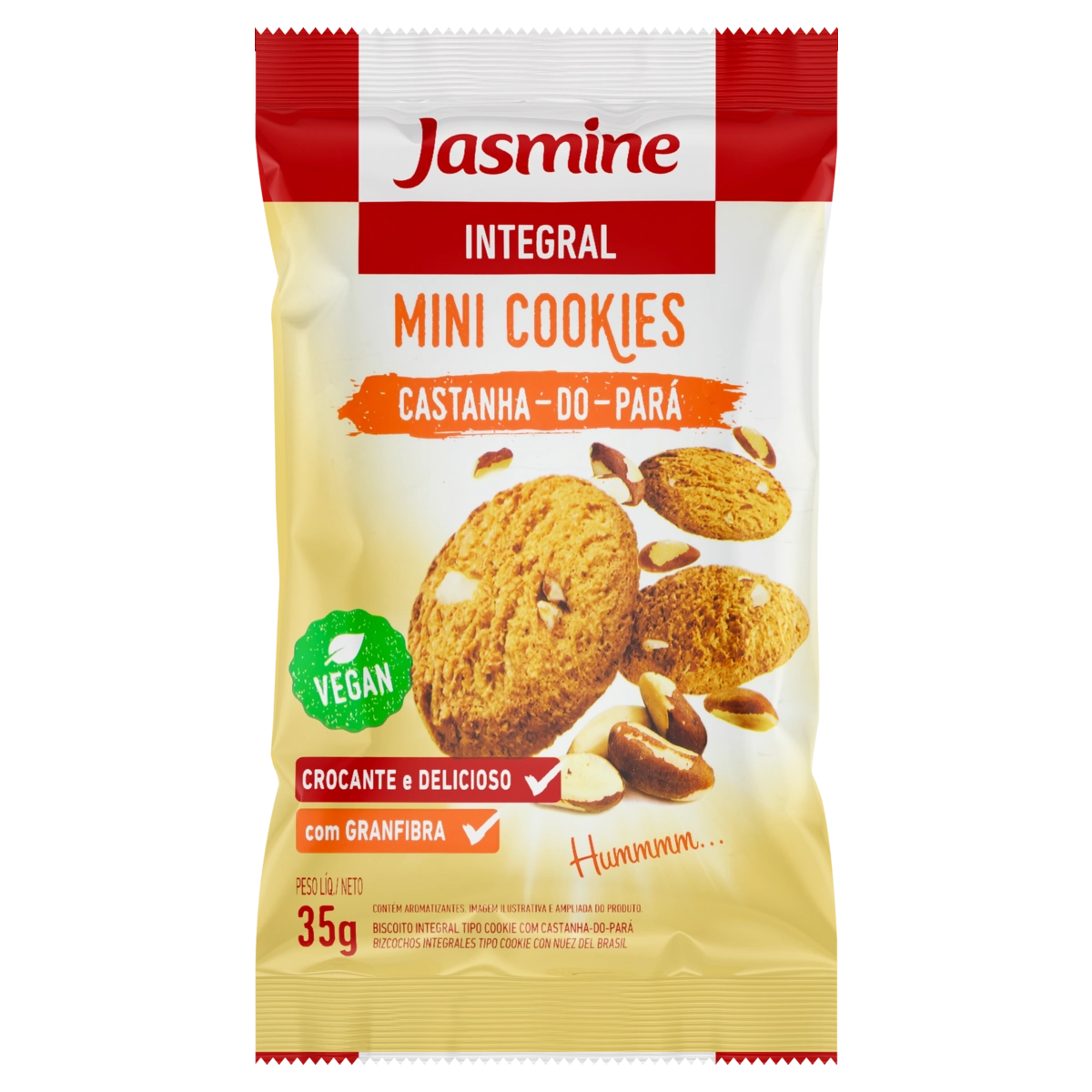 Minibiscoito Cookie Vegano Integral Castanha Do Pará Jasmine Pacote 35g