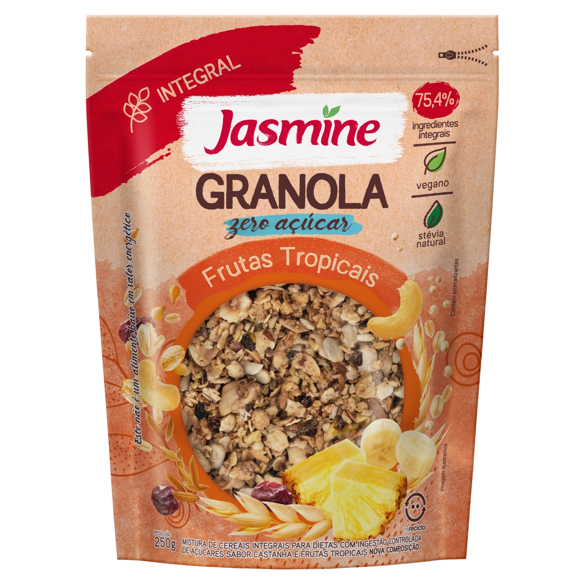 Granola Integral Frutas Tropicais Zero Açúcar Jasmine Pouch 250g