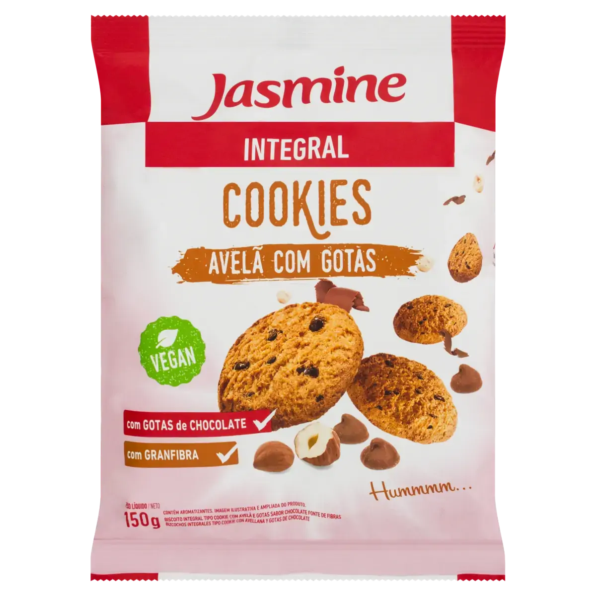 Biscoito Cookie Vegano Integral Avelã Com Gotas De Chocolate Jasmine Pacote 120g