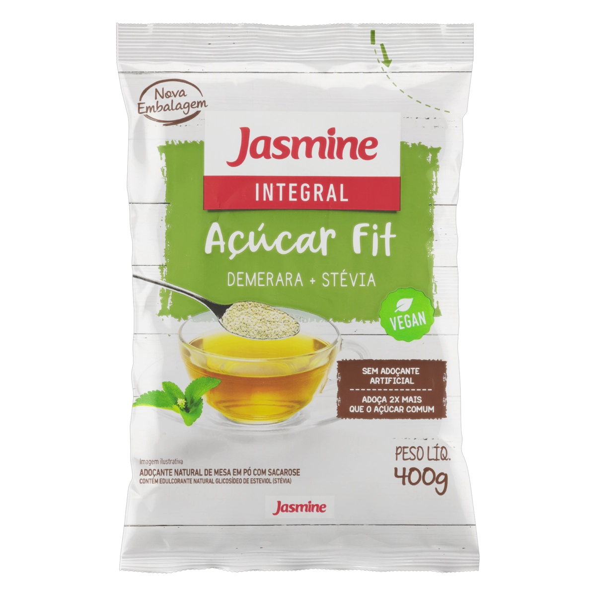 Açúcar Demerara Com Stevia Jasmine Pacote 400g
