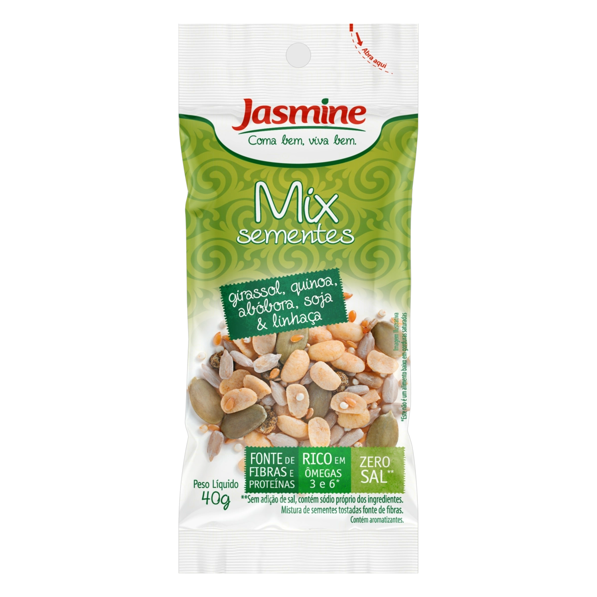 Mix De Sementes Girassol, Quinoa, Abóbora, Soja Linhaça Jasmine Pacote 40g