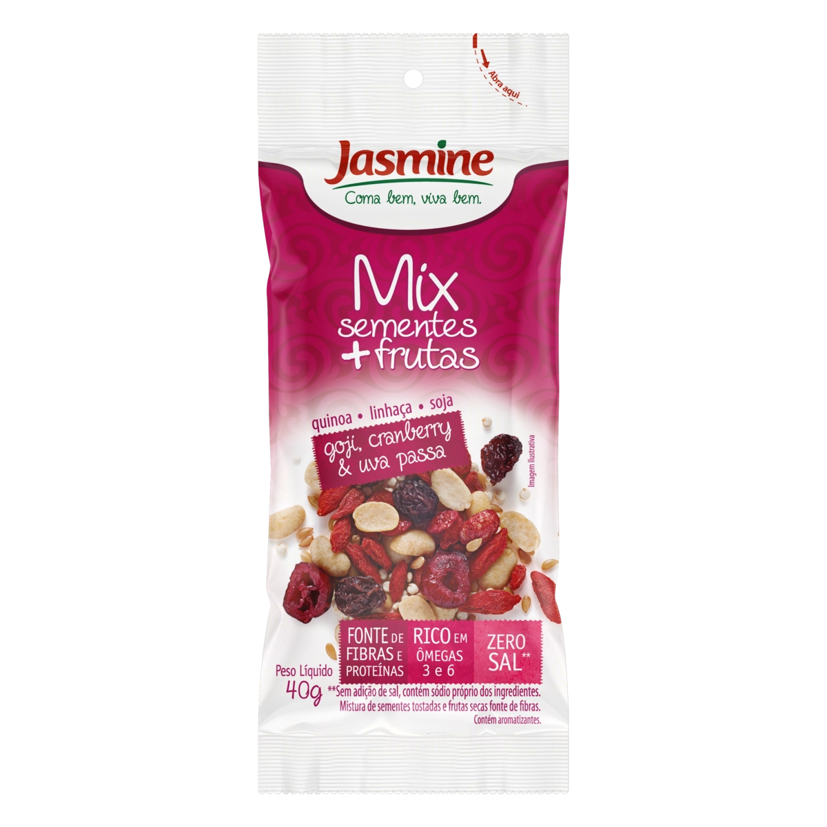 Mix De Frutas E Sementes Jasmine Pacote 40g