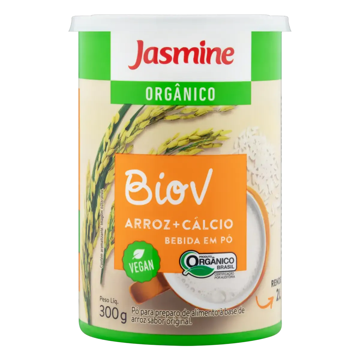 Alimento à Base De Arroz Pó Com Cálcio Orgânico Original Jasmine Biov Lata 300g