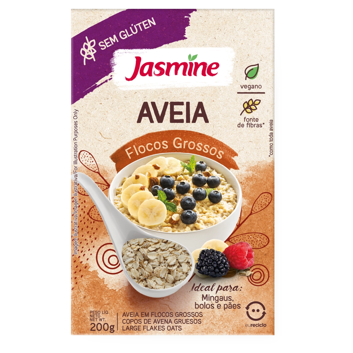 Aveia Em Flocos Grossos Sem Glúten Jasmine Caixa 200g