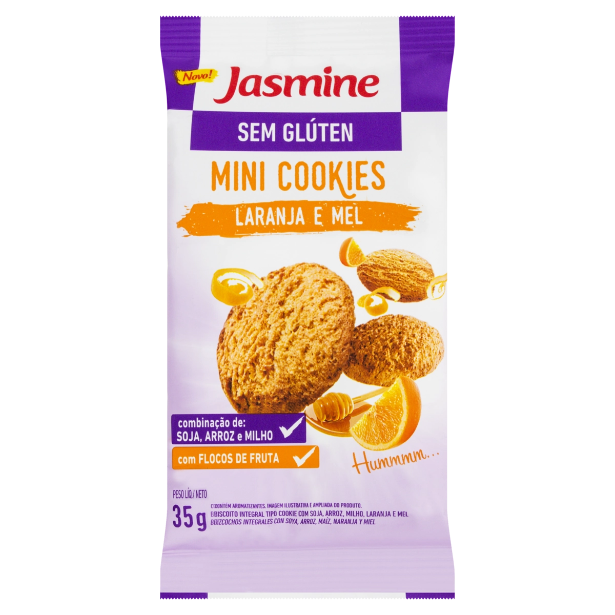 Minibiscoito Cookie Integral Laranja E Mel Sem Glúten Jasmine Pacote 35g