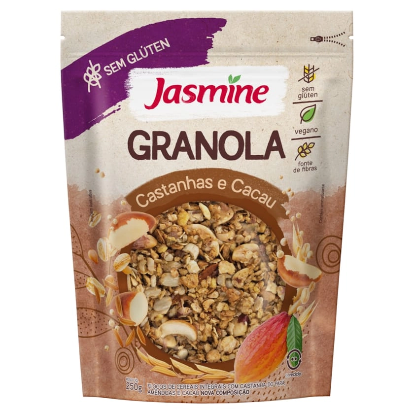Granola Integral Castanhas E Cacau Sem Glúten Jasmine Pouch 250g