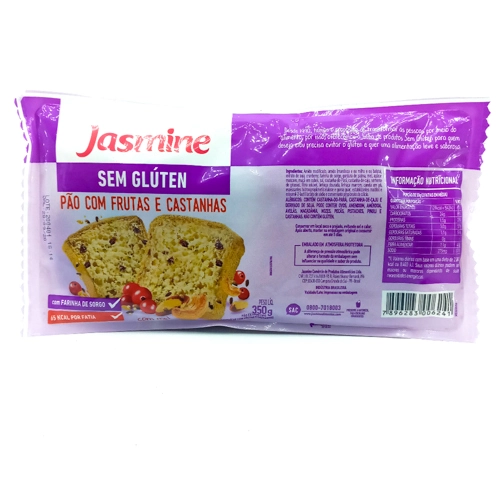 Pão De Forma Frutas E Castanhas Sem Glúten Zero Lactose Jasmine Bandeja 350g