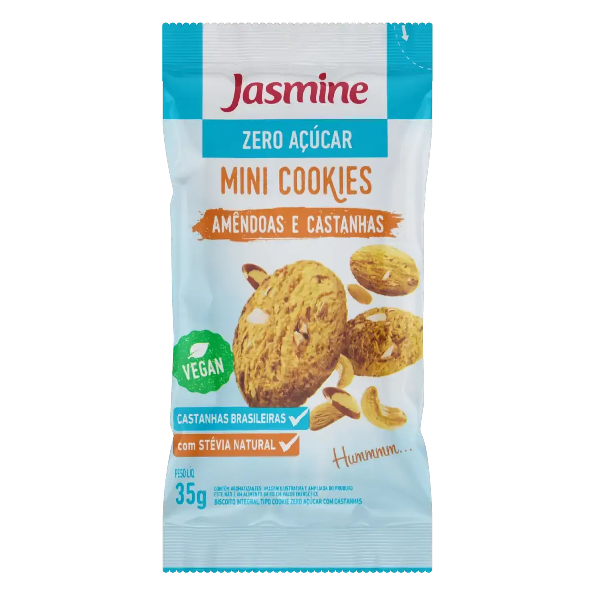 Minibiscoito Cookie Vegano Integral Amêndoas E Castanhas Zero Açúcar Jasmine Pacote 35g