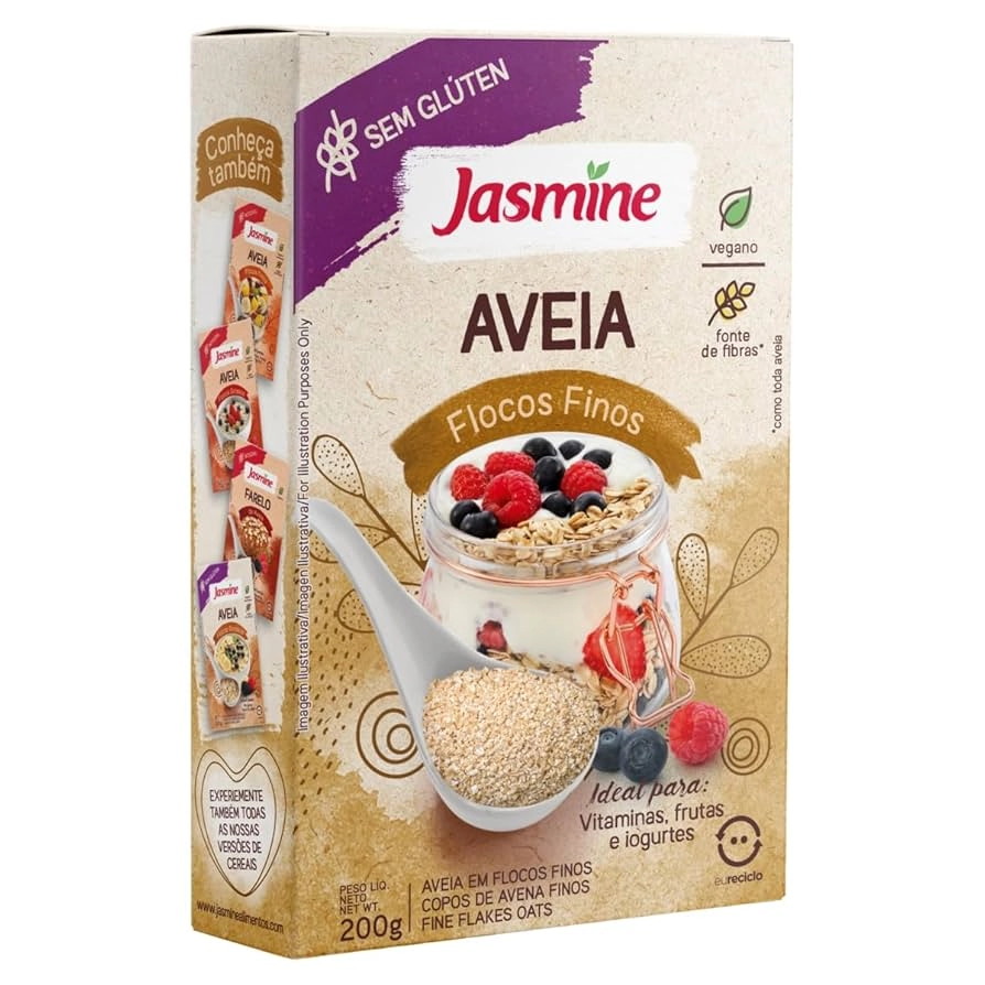Aveia Em Flocos Finos Sem Glúten Jasmine Caixa 200g
