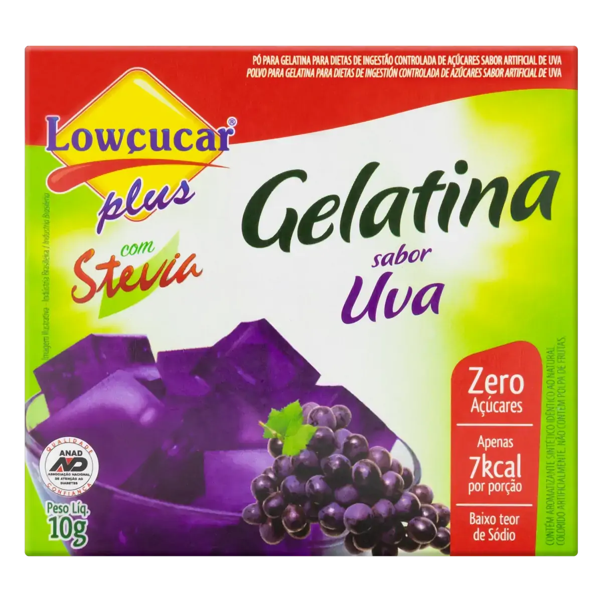 Gelatina Pó Com Stevia Uva Zero Açúcar Lowçucar Plus Caixa 10g