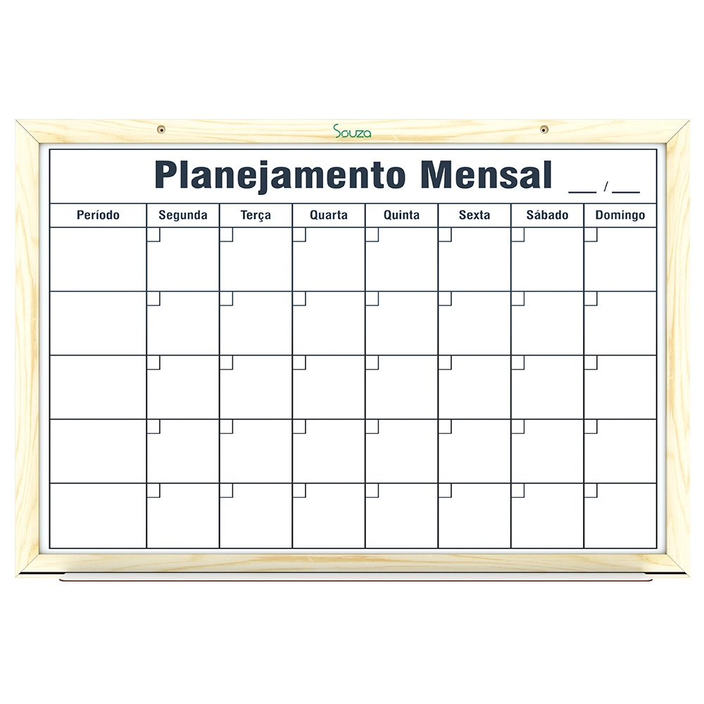 Quadro Bco Madeira Pinus Planej Mensal 60x40cm 1127 Souza