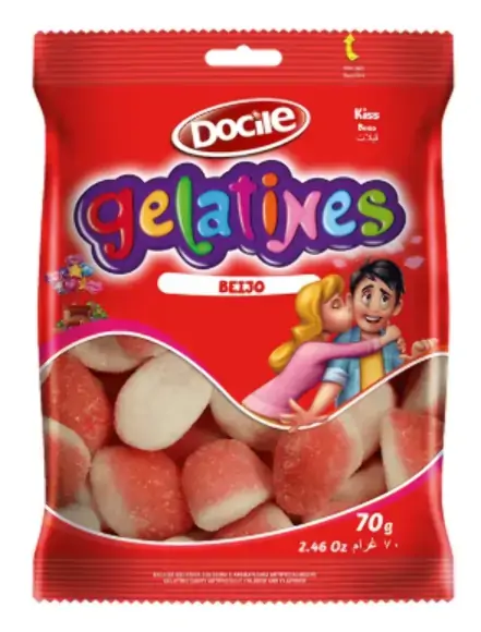 Bala De Gelatina Morango Beijo Docile Gelatines Pacote 70g