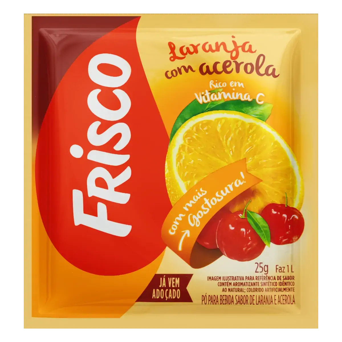 Refresco Em Pó Laranja Com Acerola Frisco Pacote 25g