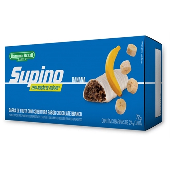 Pack Barra De Frutas Banana Cobertura Chocolate Branco Supino Caixa 72g 3 Unidades