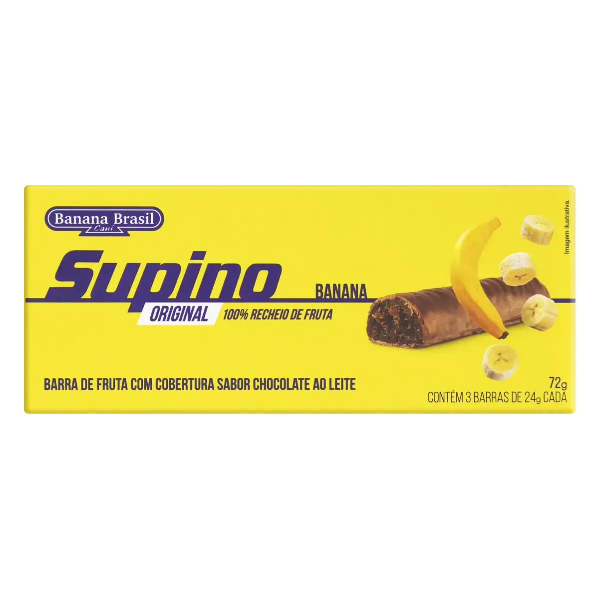 Pack Barra De Frutas Banana Cobertura Chocolate Ao Leite Supino Original Caixa 72g 3 Unidades