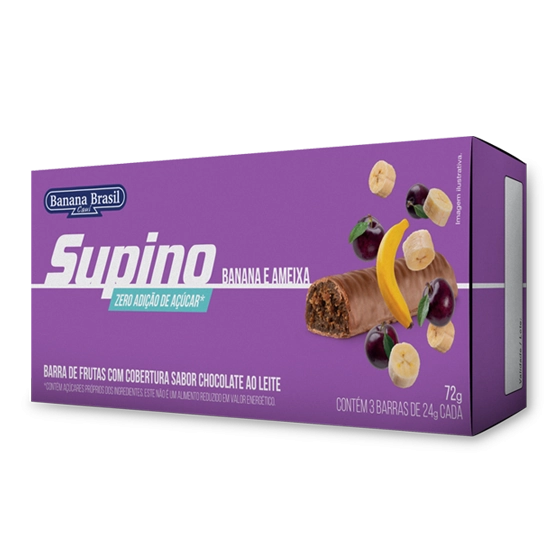 Pack Barra De Frutas Banana E Ameixa Cobertura Chocolate Ao Leite Supino Caixa 72g 3 Unidades